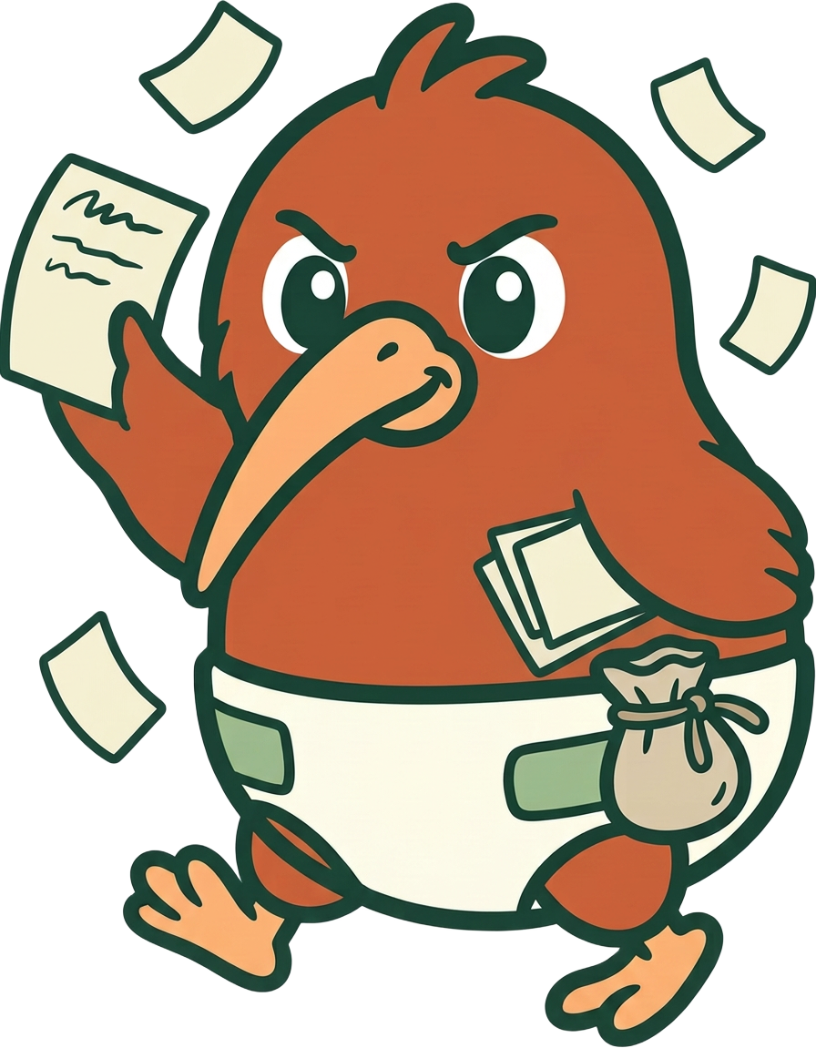 Der Kiwi verteilt Flyer